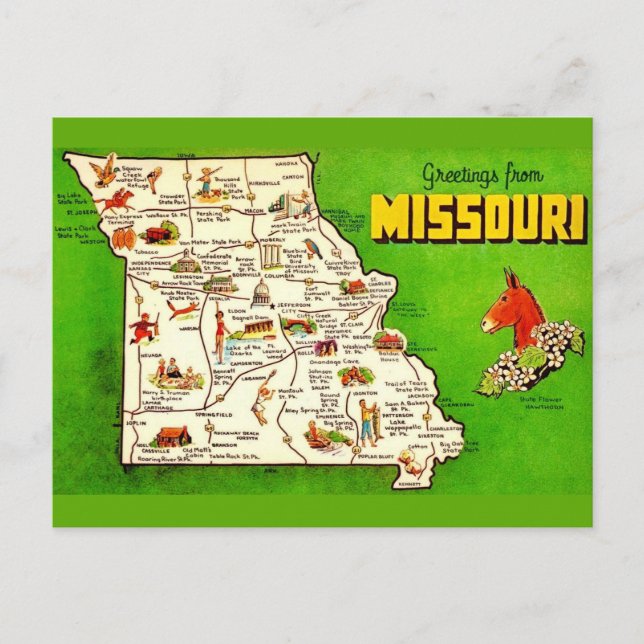 Cartão Postal Mapa Antigo do Missouri  (Frente)