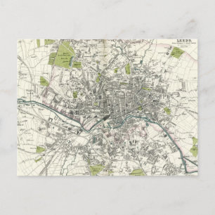 Cartão Postal Mapa antigo do século 19 de Leeds