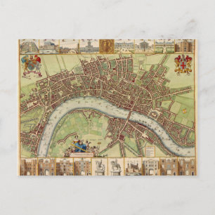 Cartão Postal Mapa antigo do século XVII de Londres W. Hollar