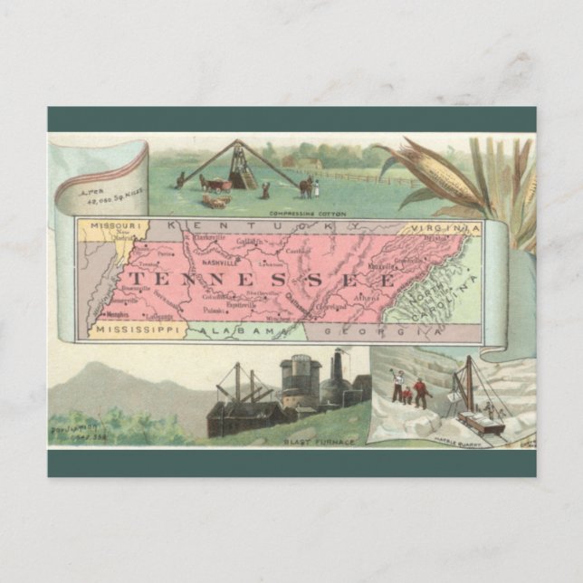 Cartão Postal Mapa Antigo do Tennessee (Frente)