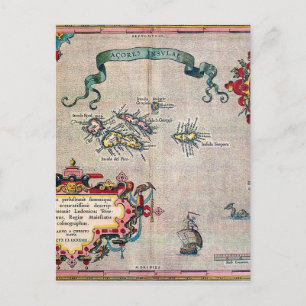 Cartão Postal Mapa Antigo dos Açores - Exploração de Navegação e
