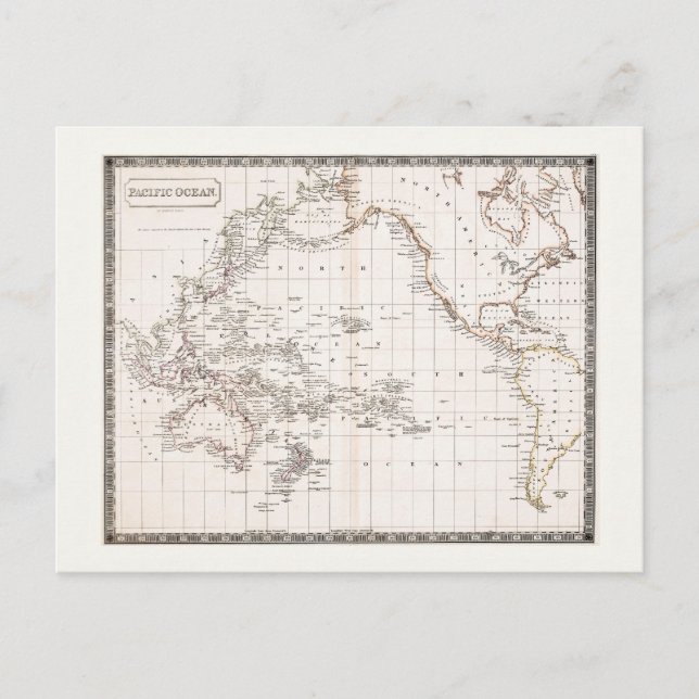 Cartão Postal Mapa antigo dos anos 1800 do Oceano Pacífico (Frente)