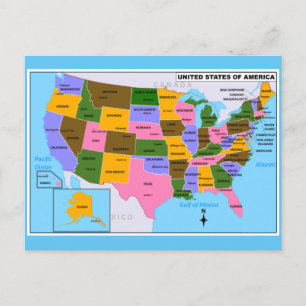 Cartão Postal Mapa ANTIGO dos EUA com Capitais do Estado e Golfo