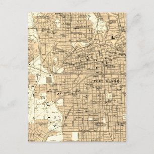 Cartão Postal Mapa Antigo Fort Wayne Indiana