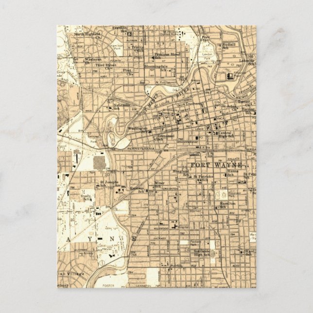 Cartão Postal Mapa Antigo Fort Wayne Indiana (Frente)
