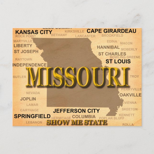 Cartão Postal Mapa Antiquado do Missouri (Frente)