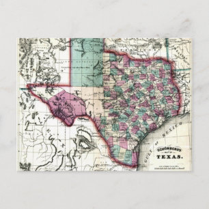 Cartão Postal Mapa Antiquário do Texas, de 1866, por Schönberg &