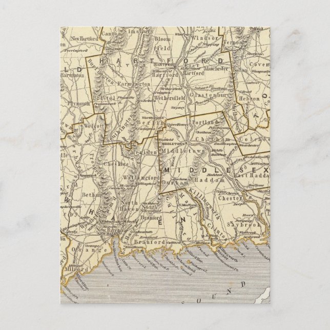 Cartão Postal Mapa Atlas de Connecticut (Frente)