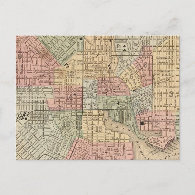 Cartão Postal Mapa Baltimore de Mitchell (Frente)