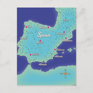 Cartão Postal Mapa Clássico Da Espanha