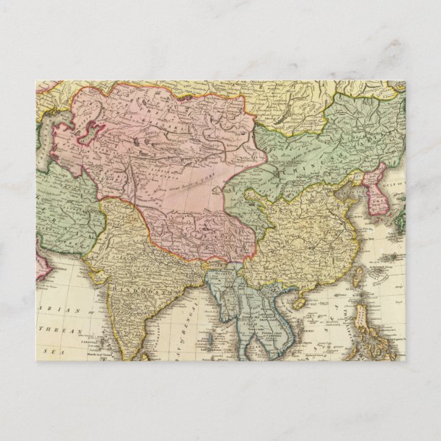 Cartão Postal Mapa Colorido da Ásia (Frente)