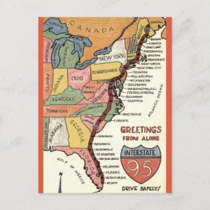 Cartão Postal Mapa Colorido da Costa Leste