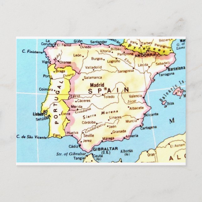Cartão Postal Mapa Colorido da Design Espanha (Frente)
