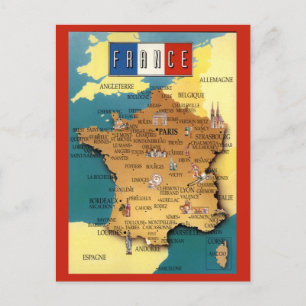 Cartão Postal Mapa Colorido da França