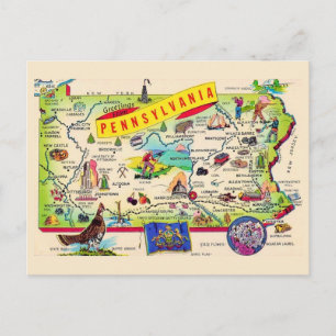 Cartão Postal Mapa Colorido da Pensilvânia