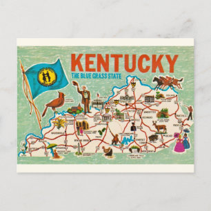 Cartão Postal Mapa Colorido de Kentucky Antigo 