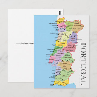 Cartão Postal Mapa Colorido de Portugal