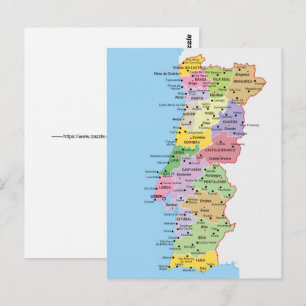 Cartão Postal Mapa Colorido de Portugal