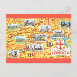 Cartão Postal Mapa Colorido Ilustrado de Londres Inglaterra