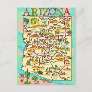 Cartão Postal Mapa Colorido Ilustrado do Arizona
