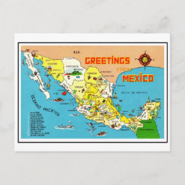 Cartão Postal Mapa Colorido Vintage do México