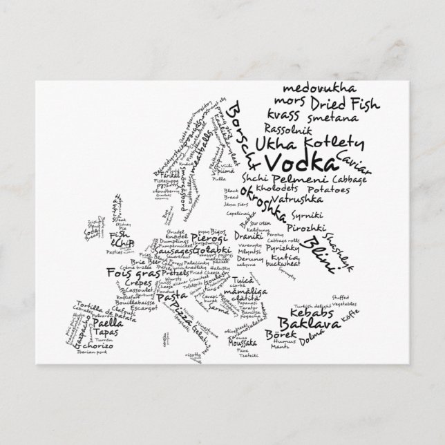 Cartão Postal Mapa comida da Europa (Frente)