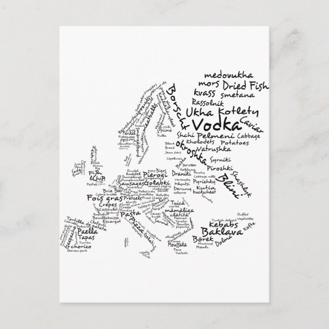 Cartão Postal Mapa comida da Europa (Frente)
