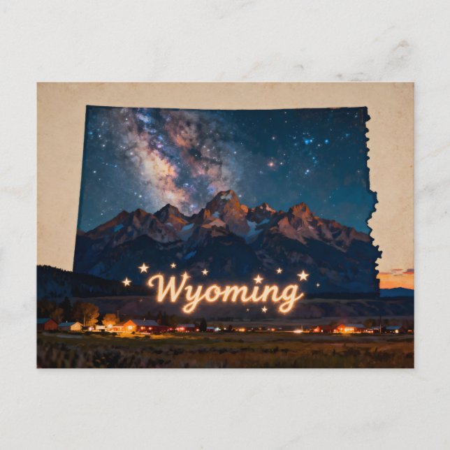Cartão Postal Mapa Conceitual Vibrante de Wyoming (Frente)