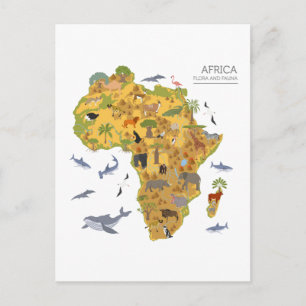 Cartão Postal Mapa da África   Flora e fauna