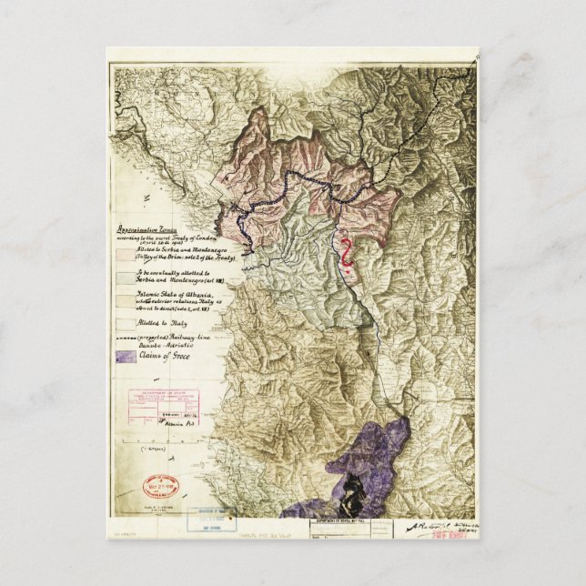 Cartão Postal Mapa da Albânia na Primeira Guerra Mundial (26 de  (Frente)
