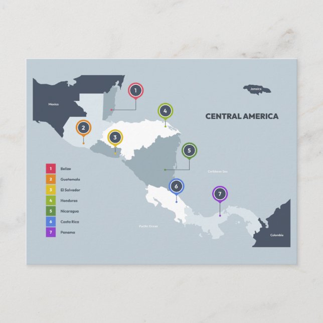 Cartão Postal Mapa da América Central (Frente)