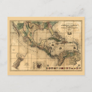 Cartão Postal Mapa da América Central (1845)