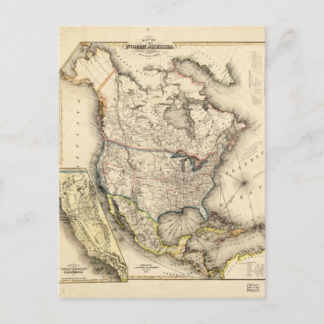 Cartão Postal Mapa da América do Norte (1850) (Frente)