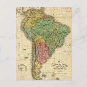 Cartão Postal Mapa da América do Sul em 1826 por Anthony Finley