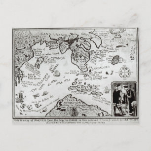 Cartão Postal Mapa da América e direções para a China