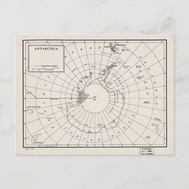 Cartão Postal Mapa da Antártica (1955) (Frente)