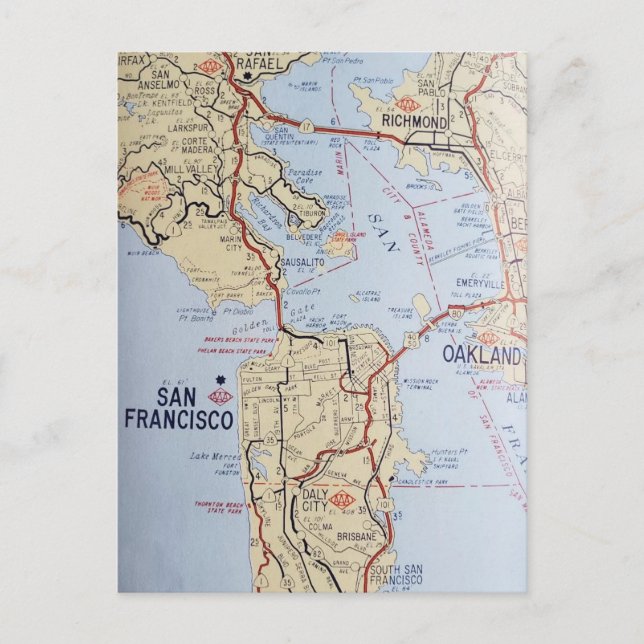 Cartão Postal Mapa da Área de San Francisco em Postal (Frente)