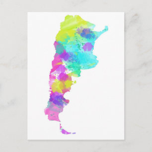 Cartão Postal Mapa da Argentina aquarela caprichosa