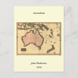 Cartão Postal Mapa da Australásia de 1818 - Austrália, Nova Ze