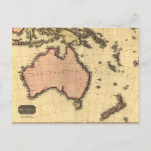 Cartão Postal Mapa da Australásia de 1818 - Austrália, Nova Zelâ
