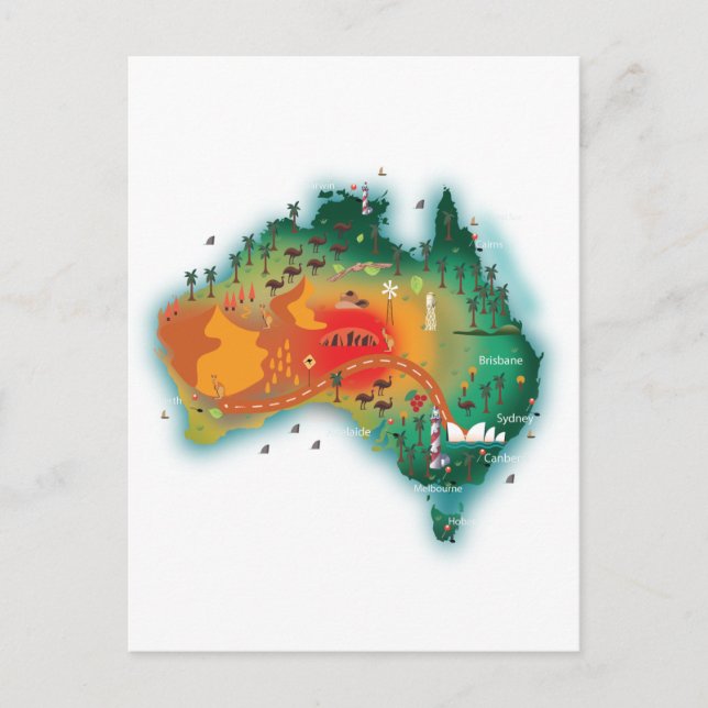 Cartão Postal Mapa Da Austrália (Frente)