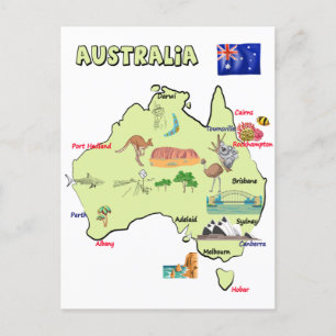 Cartão Postal mapa da Austrália com as principais cidades