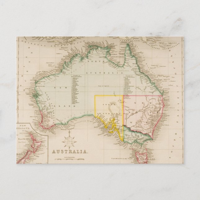 Cartão Postal Mapa da Austrália e Nova Zelândia (Frente)