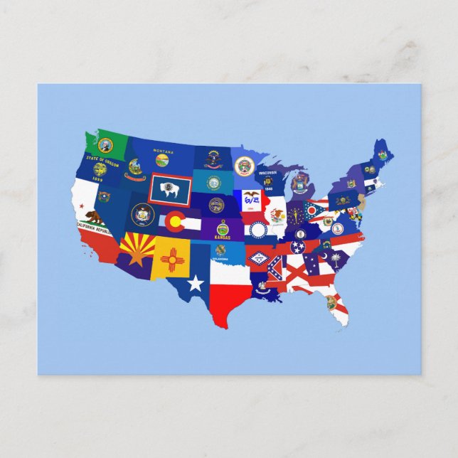 Cartão Postal mapa da bandeira da república dos EUA Estados (Frente)