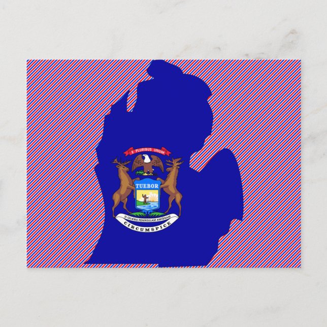 Cartão Postal Mapa da bandeira do Michigan (Frente)