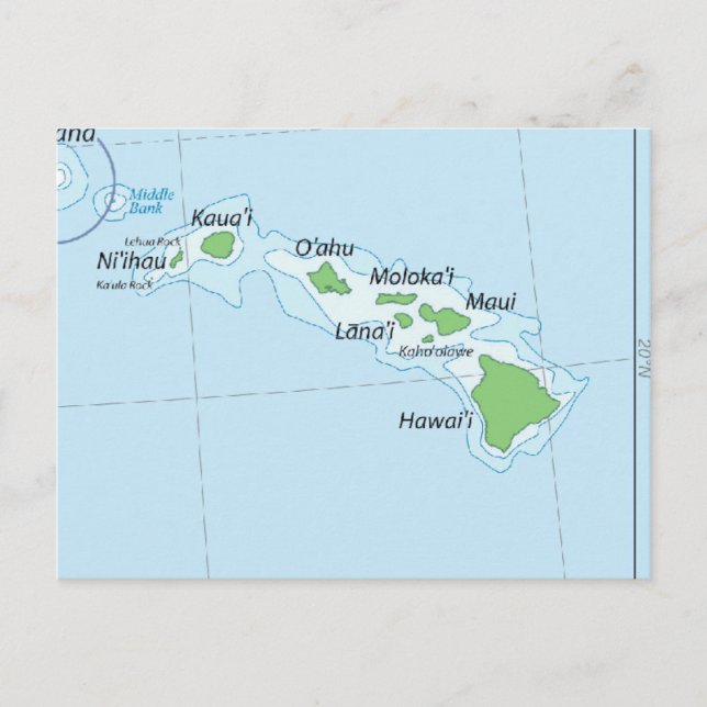 Cartão Postal Mapa da Cadeia das Ilhas Havaianas (Frente)