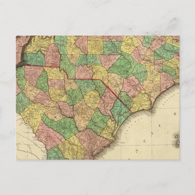 Cartão Postal Mapa da Carolina do Norte e do Sul (Frente)