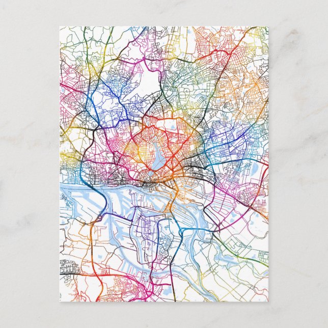 Cartão Postal Mapa da Cidade da Alemanha de Hamburgo (Frente)