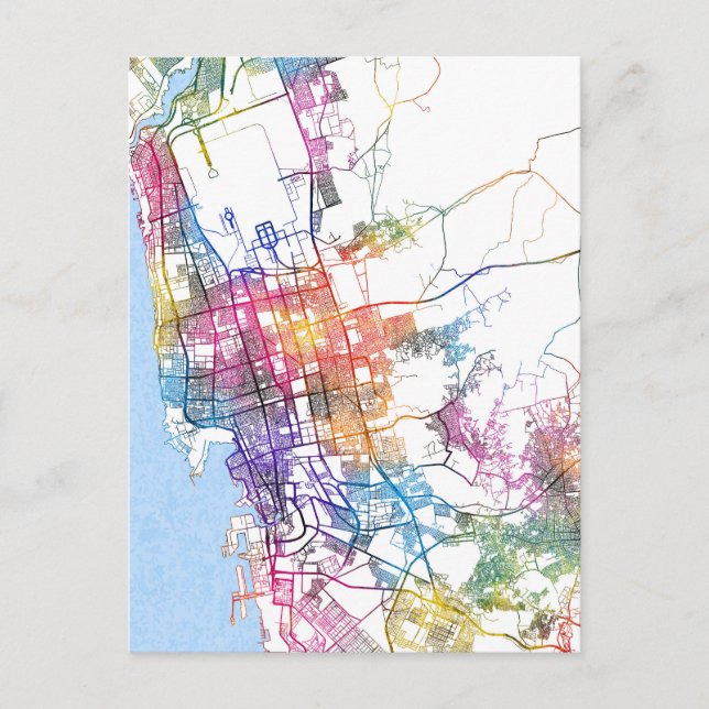 Cartão Postal Mapa da Cidade da Arábia Saudita (Frente)