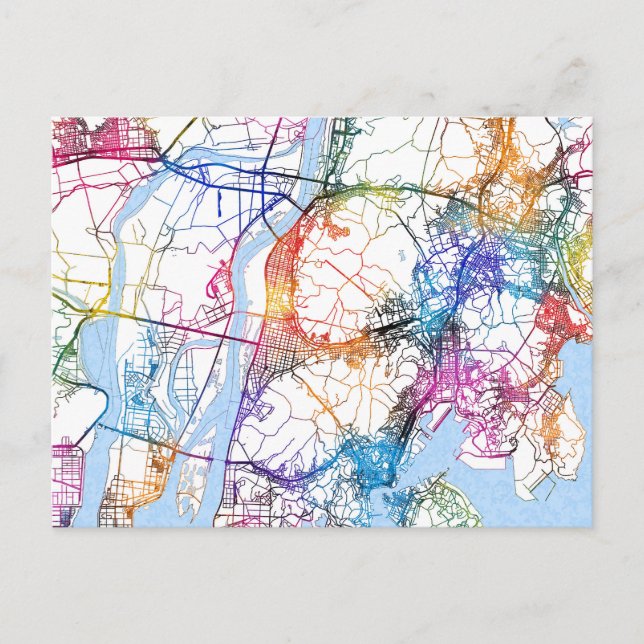 Cartão Postal Mapa da Cidade da Coreia do Sul de Busan (Frente)